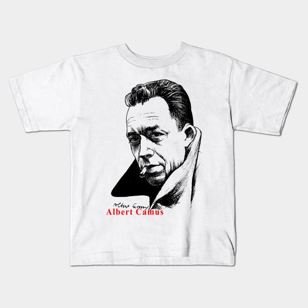 Albert Camus Sketch Kids T-Shirt by riphan01